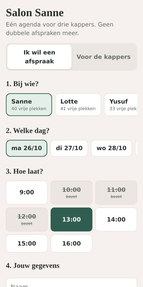 Afsprakenapp voor een kapsalon met vrije tijden